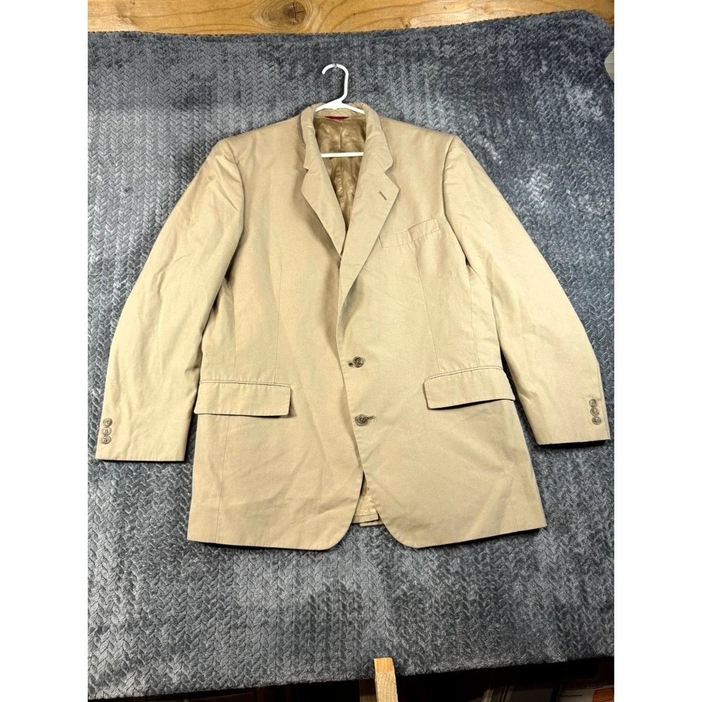Mens Blazer‎ Jacket 44L Beige Single Breasted Lined Notch Lapel MADE IN USA